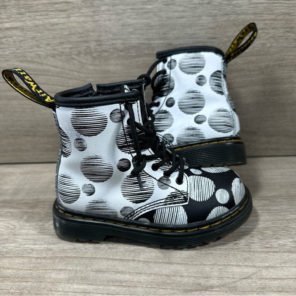 Dr Martens 1460 T Black/White Polka Dot Combat Boots Toddler Size 7